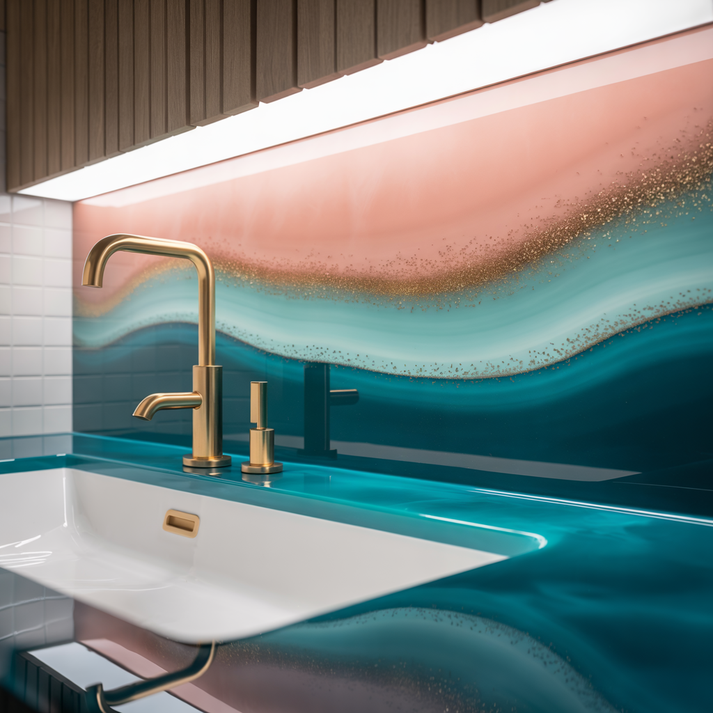 High Gloss Resin Bathroom Splashbacks – Ocean & Modern Themes