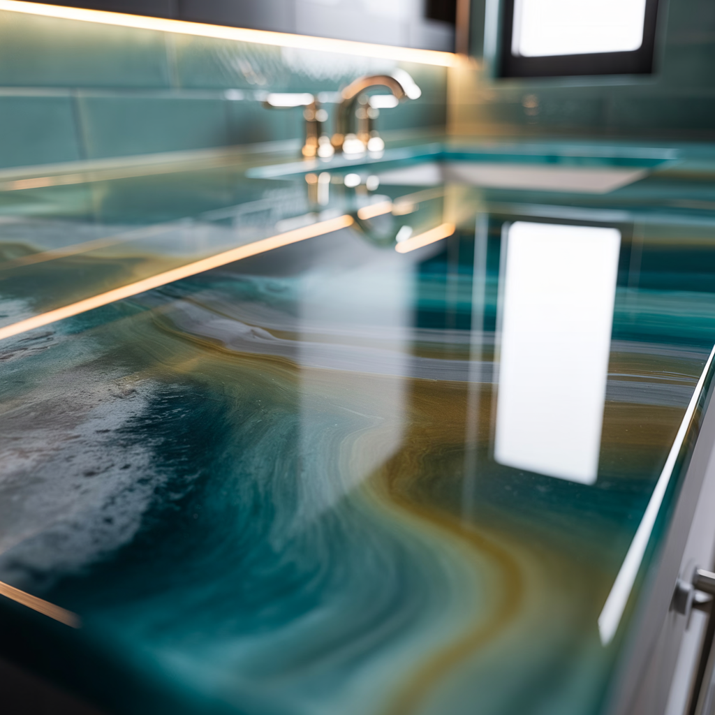 High Gloss Resin Bathroom Splashbacks – Ocean & Modern Themes