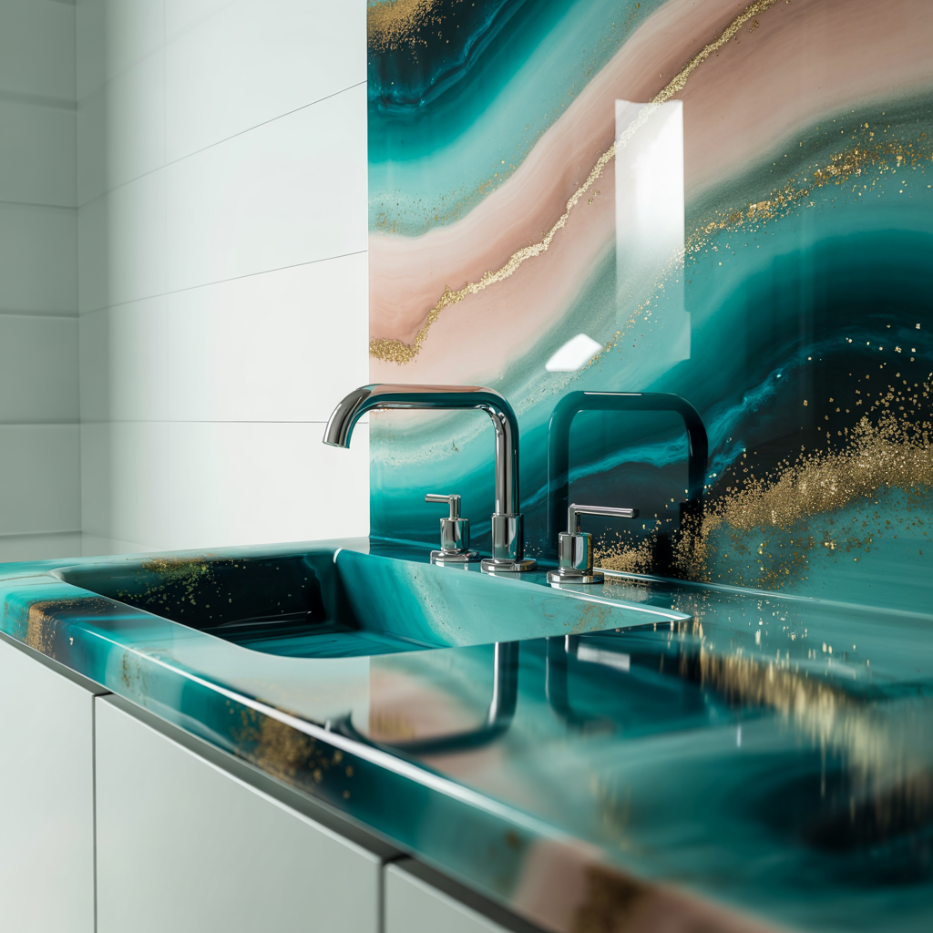 High Gloss Resin Bathroom Splashbacks – Ocean & Modern Themes