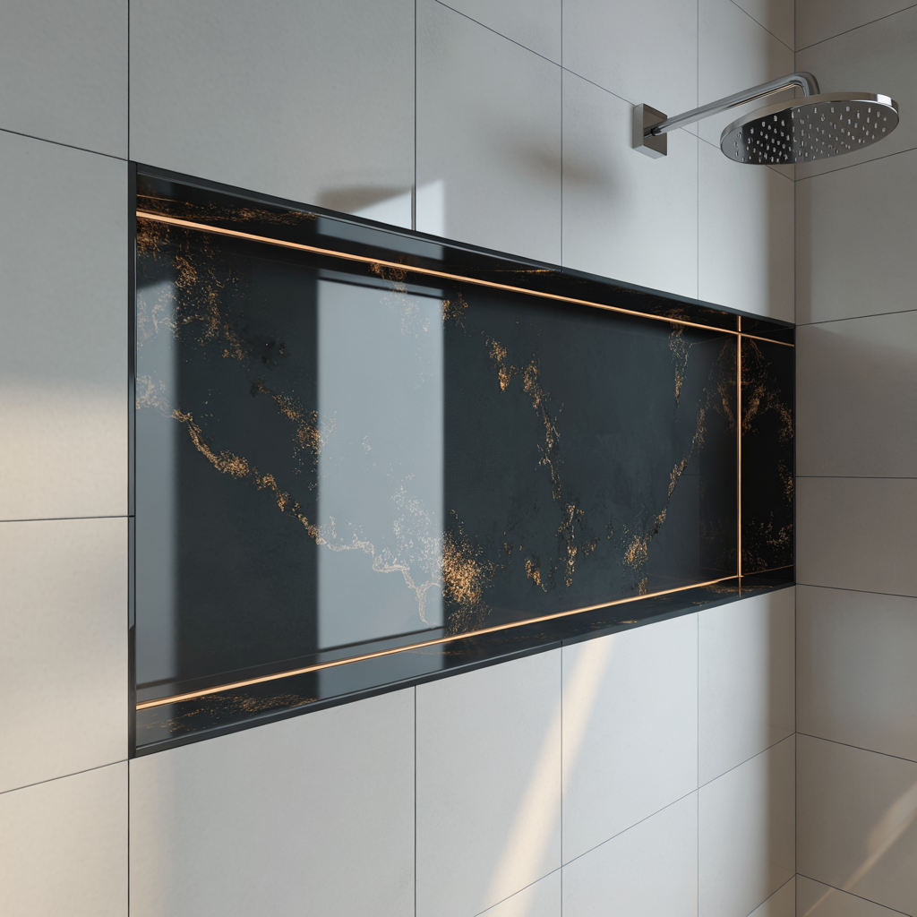High Gloss Resin Bathroom Splashbacks – Modern Metallic Elegance