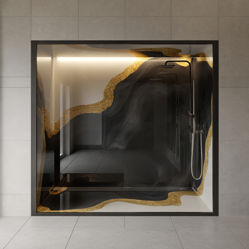 High Gloss Resin Bathroom Splashbacks – Modern Metallic Elegance