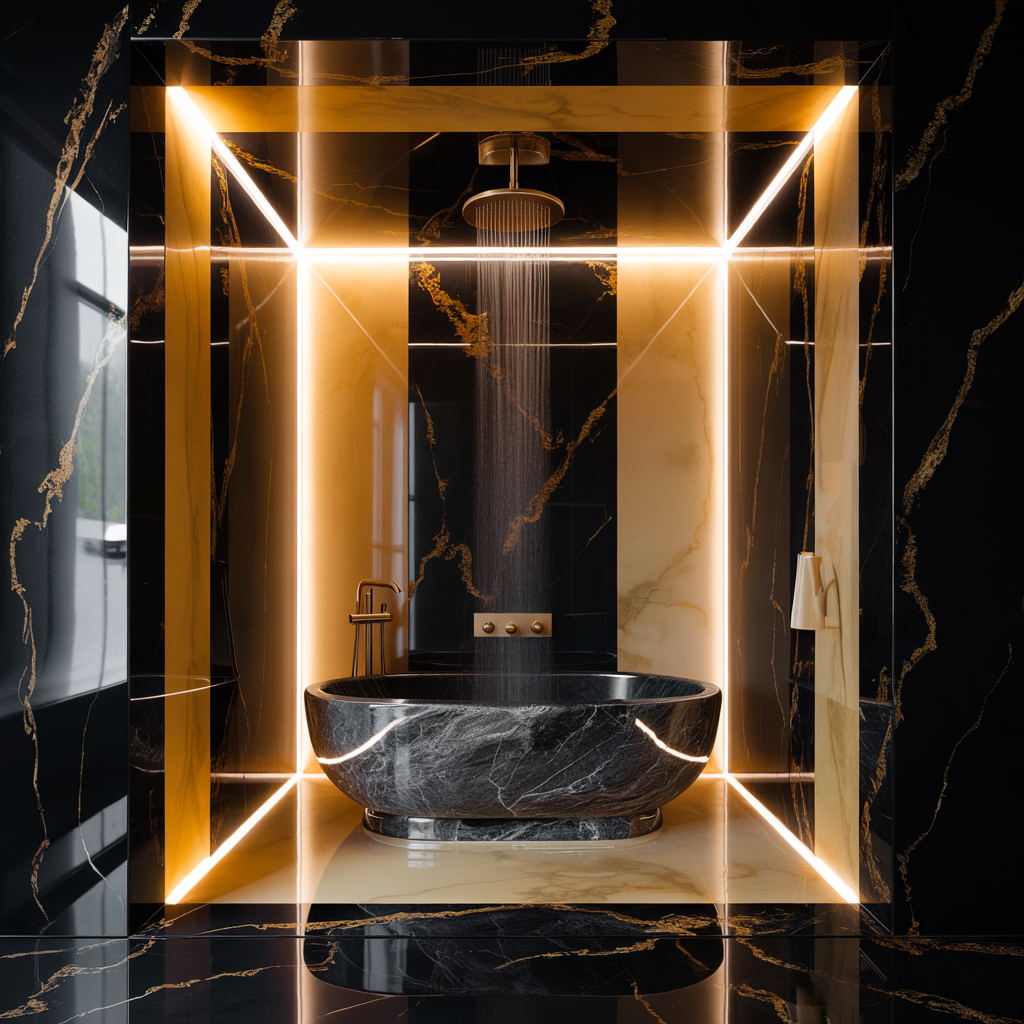 High Gloss Resin Bathroom Splashbacks – Modern Metallic Elegance