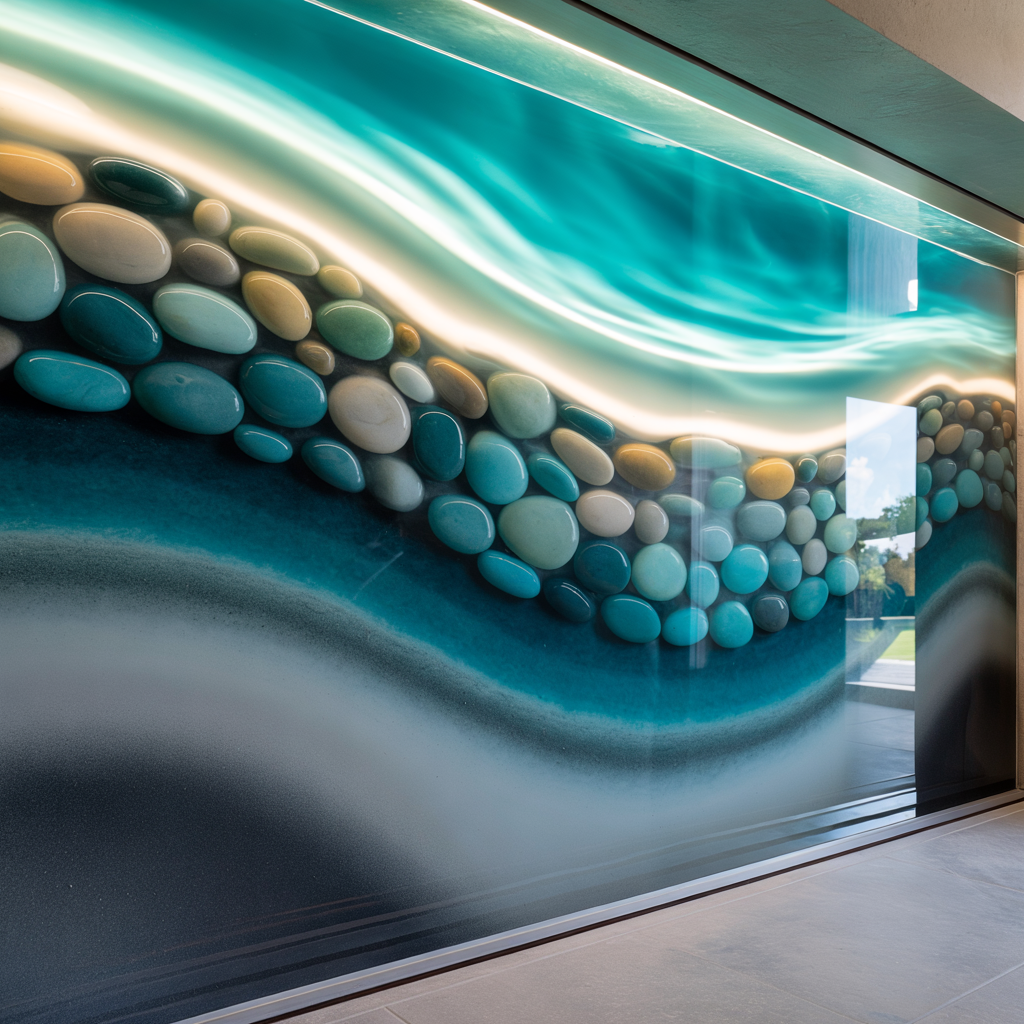 Pool Feature Wall – High Gloss Resin with Pebble Texture (Modern Contemporary Style):