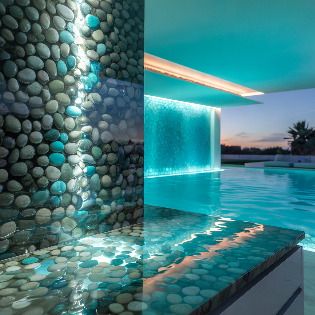 Pool Feature Wall – High Gloss Resin with Pebble Texture (Modern Contemporary Style):