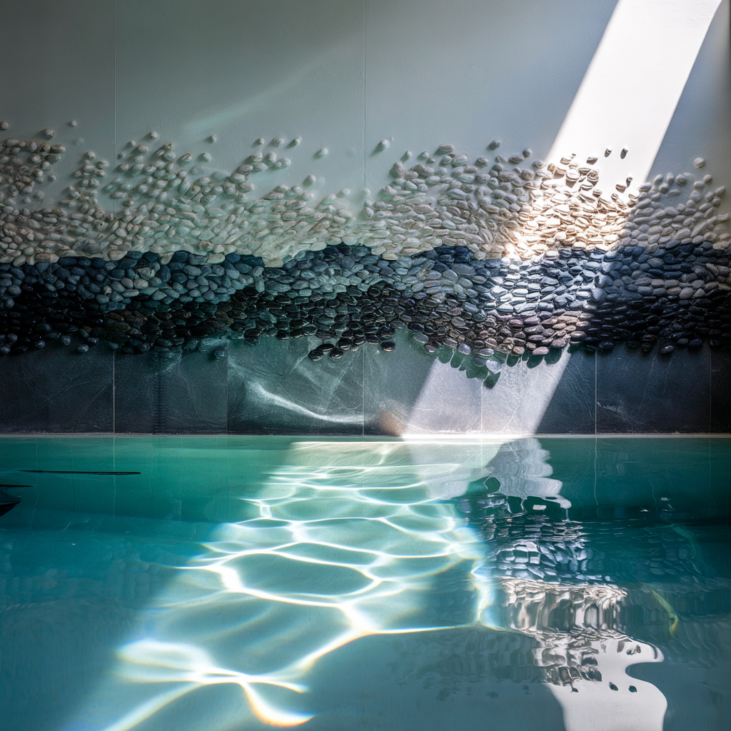 Pool Feature Wall – High Gloss Resin with Pebble Texture (Modern Contemporary Style):