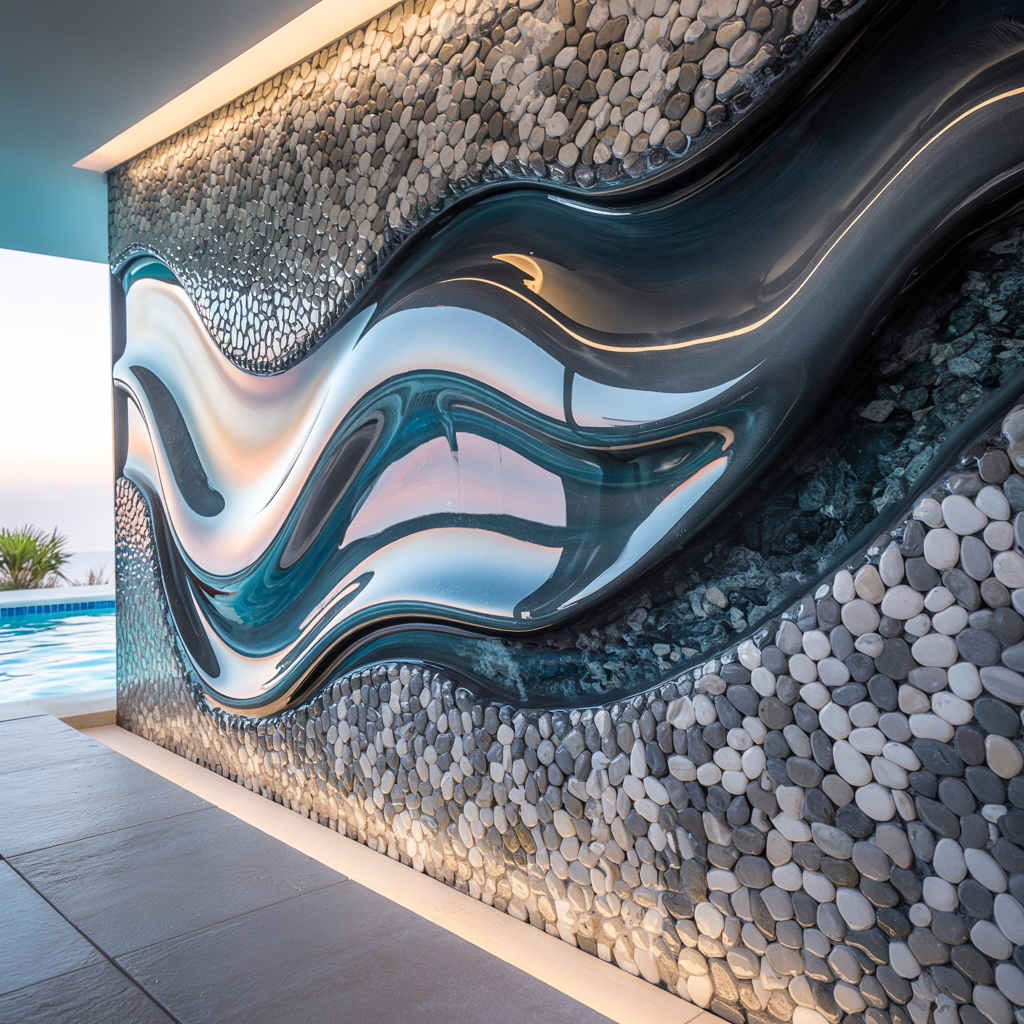 Pool Feature Wall – High Gloss Resin with Pebble Texture (Modern Contemporary Style):