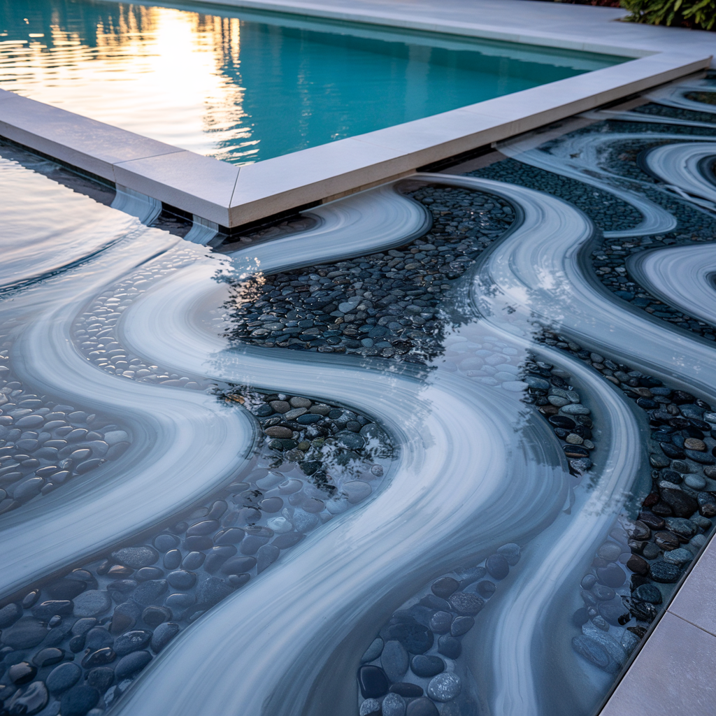 Pool Feature Wall – High Gloss Resin with Pebble Texture (Modern Contemporary Style):