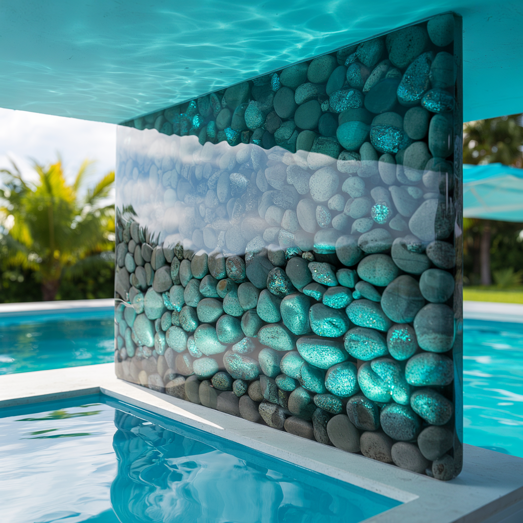 Pool Feature Wall – High Gloss Resin with Pebble Texture (Modern Contemporary Style):