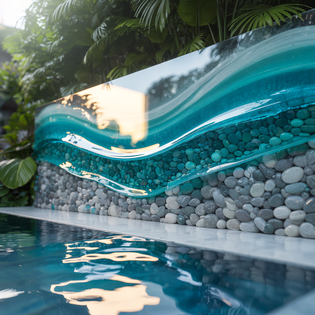 Pool Feature Wall – High Gloss Resin with Pebble Texture (Modern Contemporary Style):