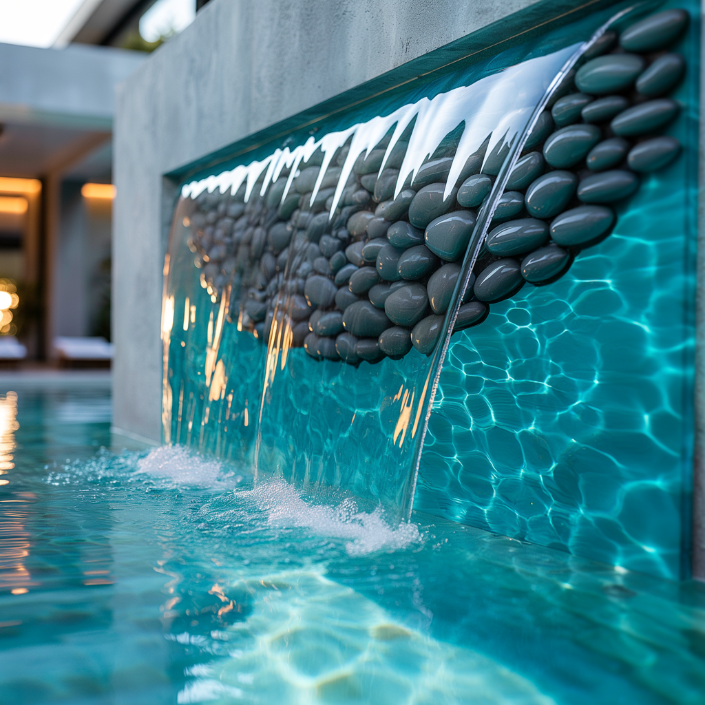 Pool Feature Wall – High Gloss Resin with Pebble Texture (Modern Contemporary Style):