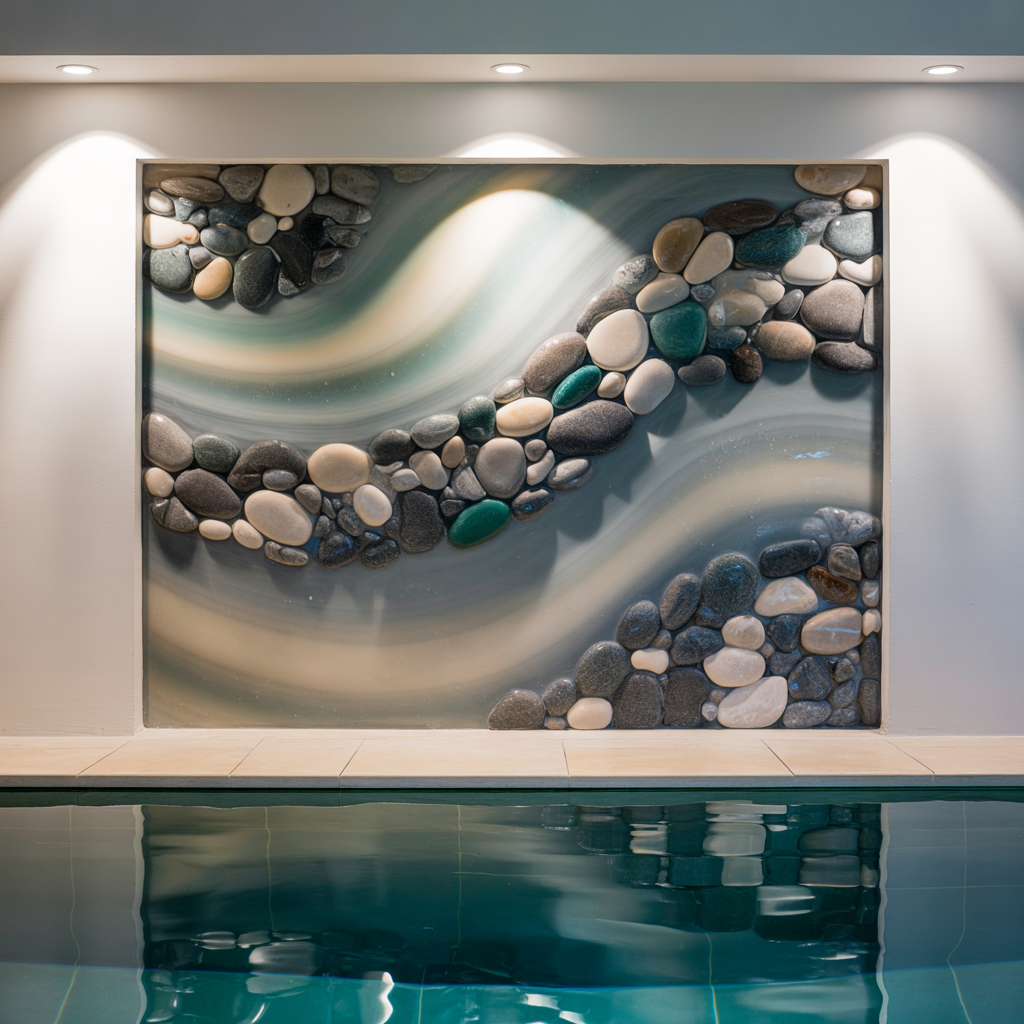 Pool Feature Wall – High Gloss Resin with Pebble Texture (Modern Contemporary Style):