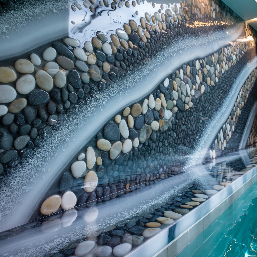 Pool Feature Wall – High Gloss Resin with Pebble Texture (Modern Contemporary Style):