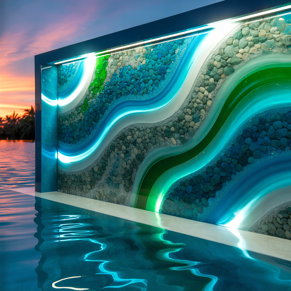 Pool Feature Wall – High Gloss Resin with Pebble Texture (Modern Contemporary Style):