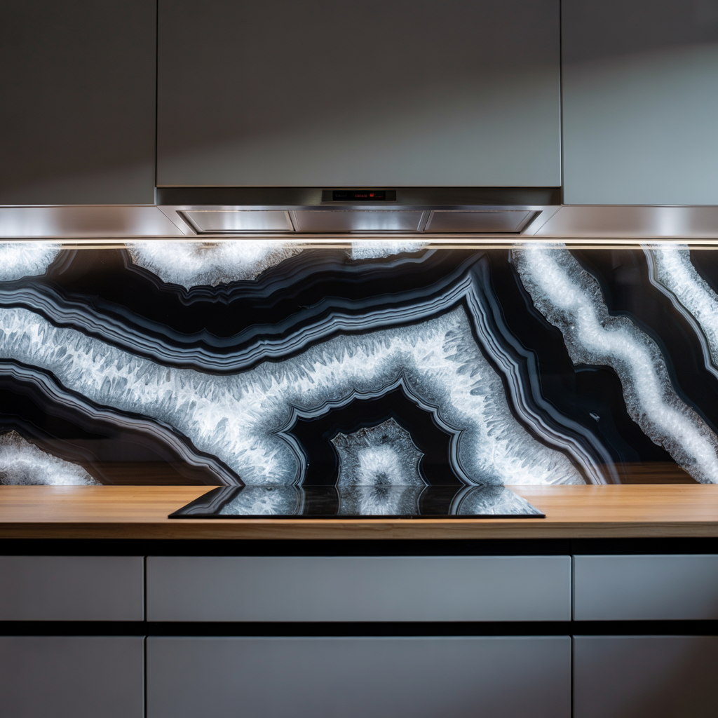 ✨ High-Gloss Resin Splashback with REAL Geodes ✨