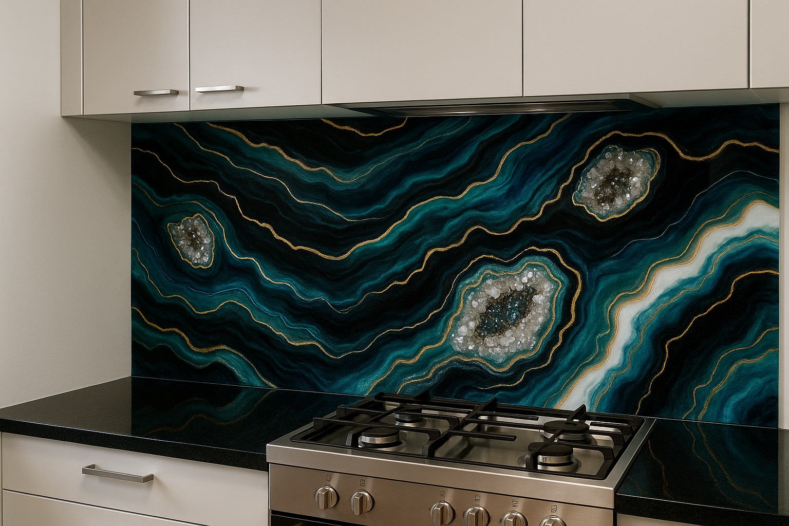 ✨ High-Gloss Resin Splashback with REAL Geodes ✨